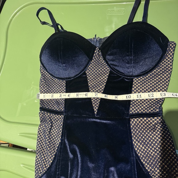 Papaya‎ Velvet Bustier BodyCon Dress Blue Velvet With Mesh Accents Size Large - Picture 3 of 9